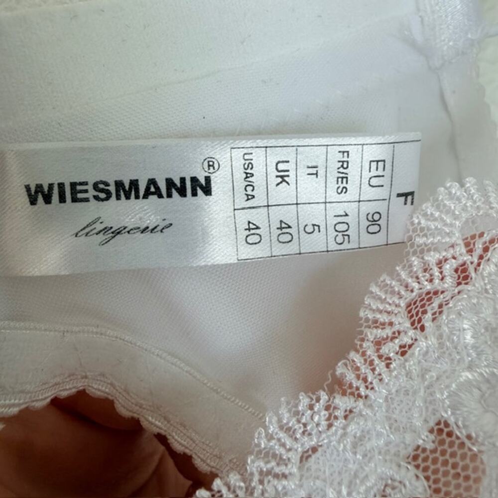 WiesMANN Bra 40F White Floral Underwired‎ Jewel Detail Unlined Lacy Romantic - Picture 2 of 13